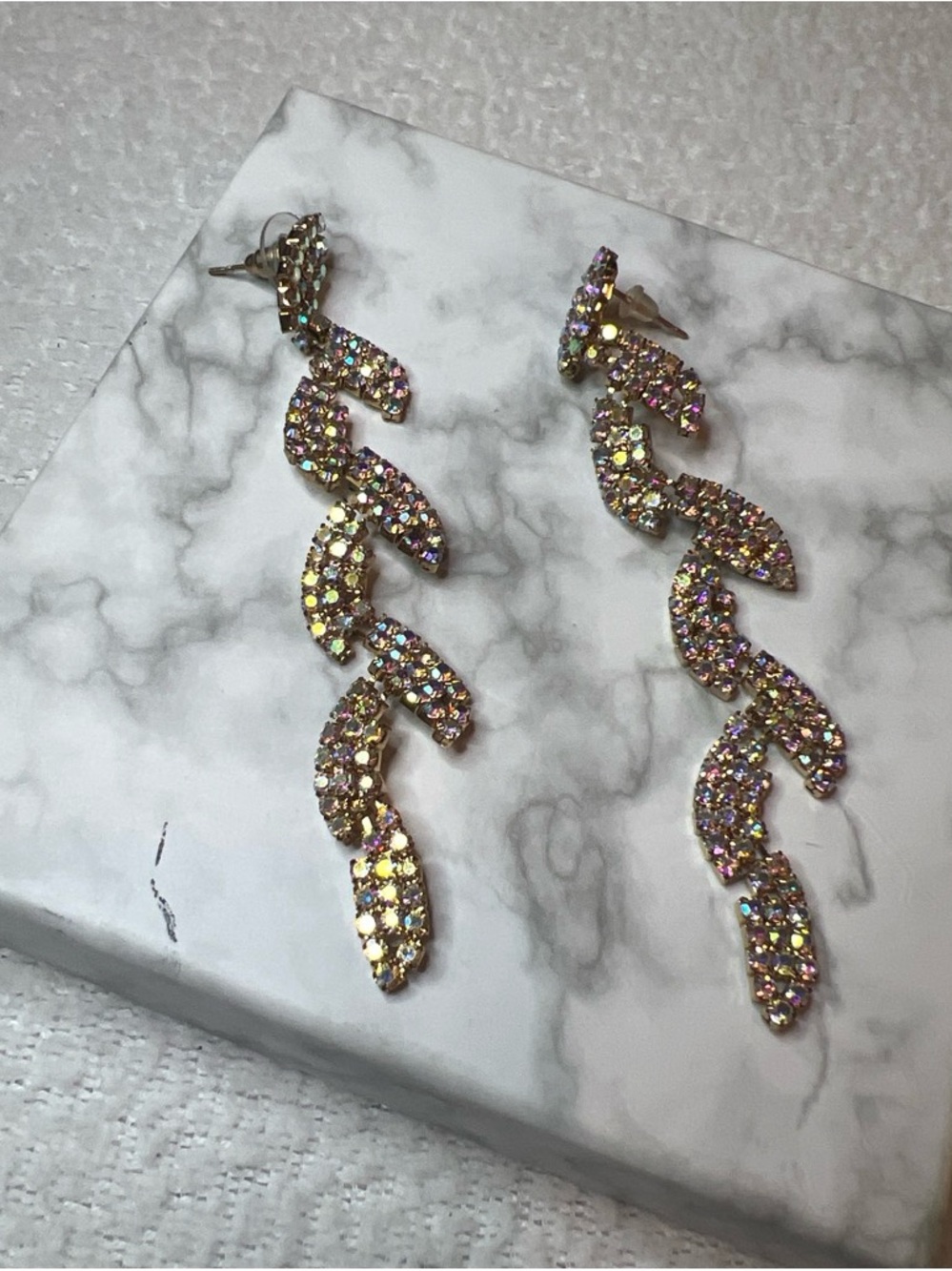 Aurora Crystal Link Drop Earrings - Iridescent Gold